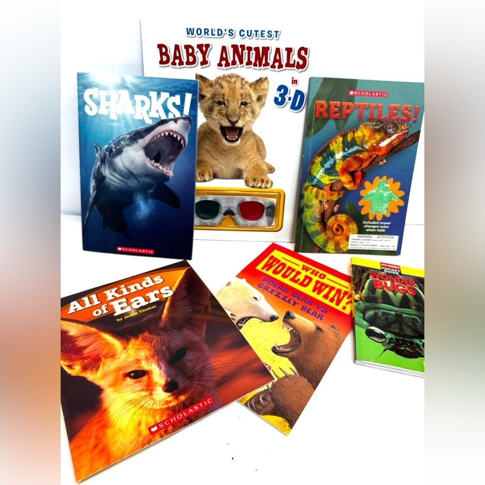 6 Childrenโs Scholastic Nonfiction Books Animals Bugs Reptiles 3D Glasses